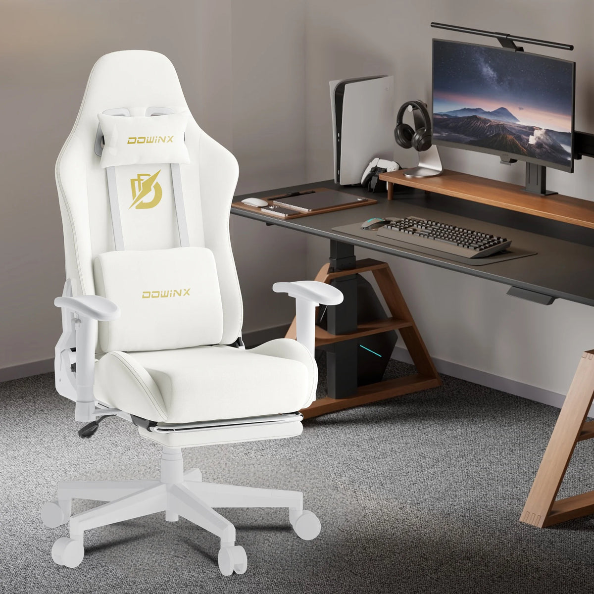 Dowinx Computer Gaming Chair with Pocket Spring Cushion and 4D Armrests for Office,Breathable Fabric High Back Ergonomic Task Chair with Footrest , Massage Lumbar Support Black