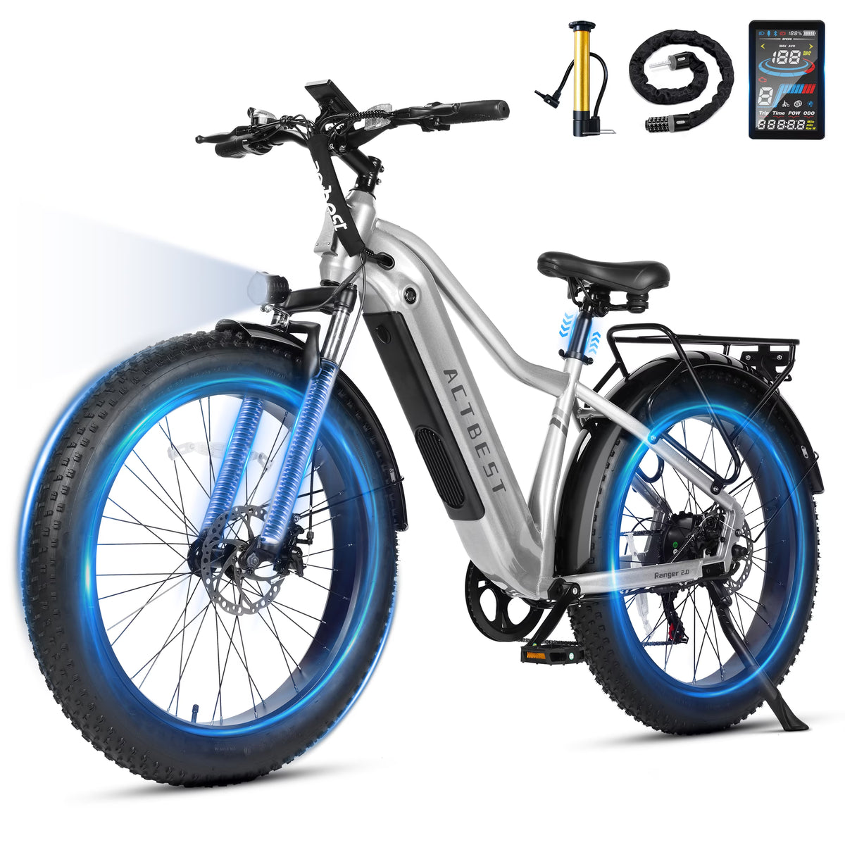 Actbest Electric Bike for Adults with Peak over 750W Brushless Motor, Over 20MPH Electric Mountain Bike, Removable Built-in Battery,26"×4 Fat Tires Ebikes for Adults,UL2849 (Gray)