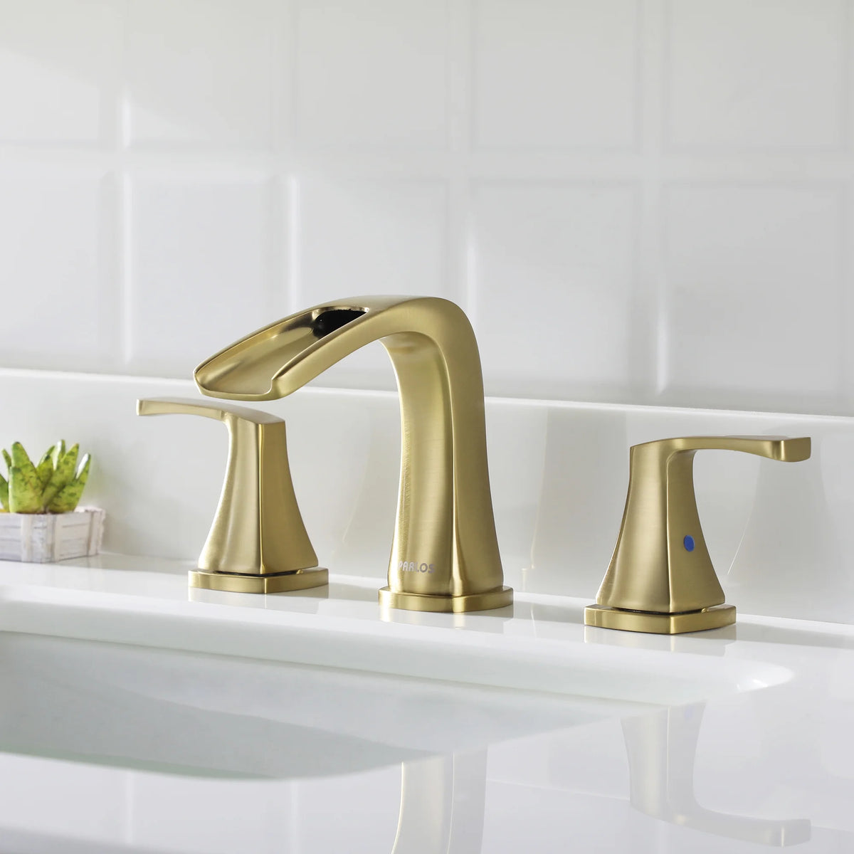 PARLOS Waterfall Widespread Two Handles Bathroom Sink Faucet , Polished Chrome