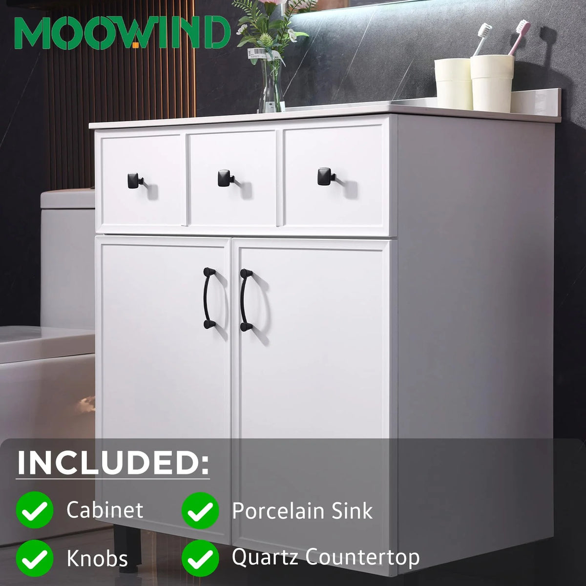 PROHIKER 29.1" Bathroom Vanity with Sink, Modern Bathroom Vanity Cabinet, Freestanding Bathroom Sink Cabinet with 1 Soft-Close Door and Metal Handle