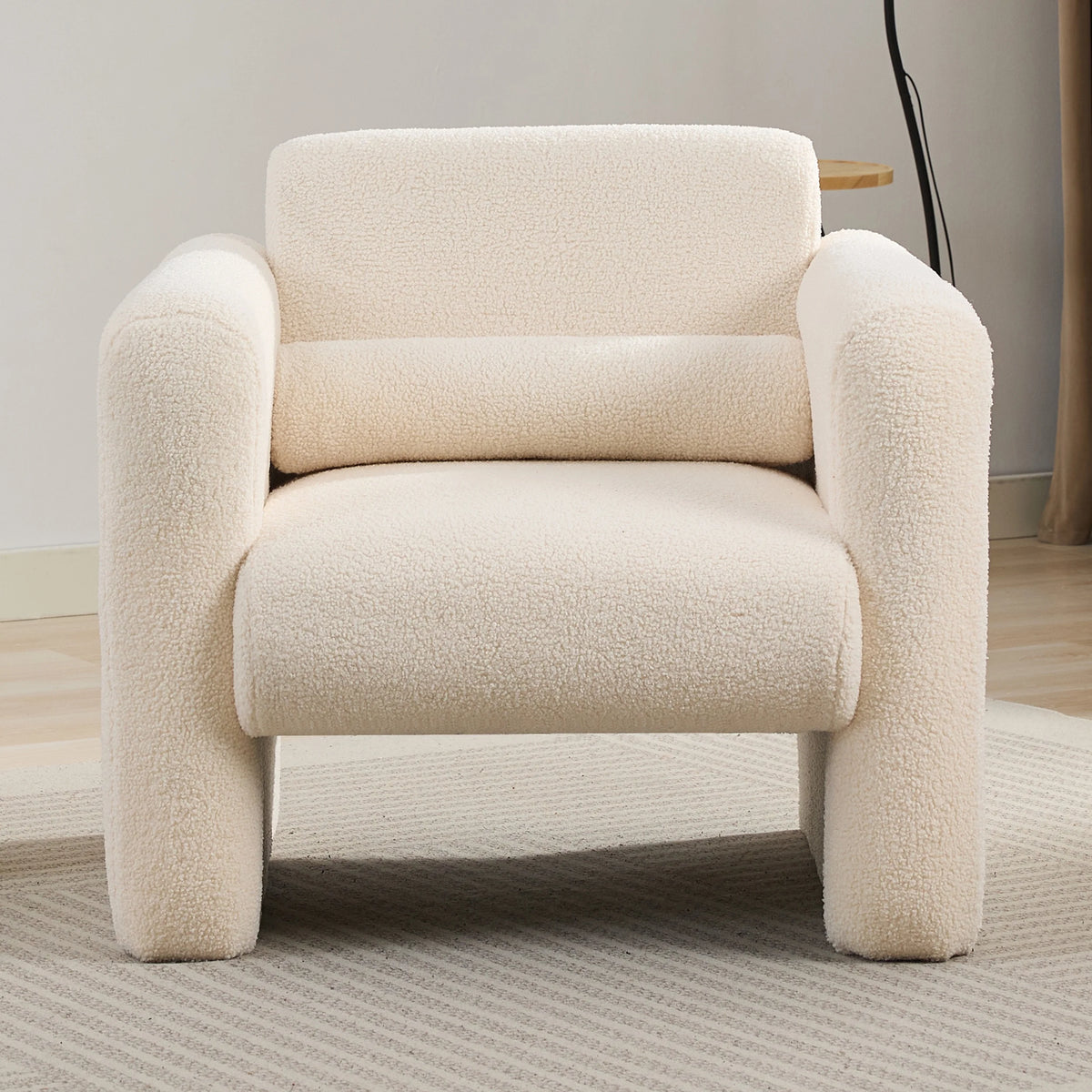 Euroco Modern Accent Chair Lambskin Sherpa Fabric Upholstered Comfy Reading Arm Chair Soft Padded Armchair with Back and Pillow,Burnt Orange