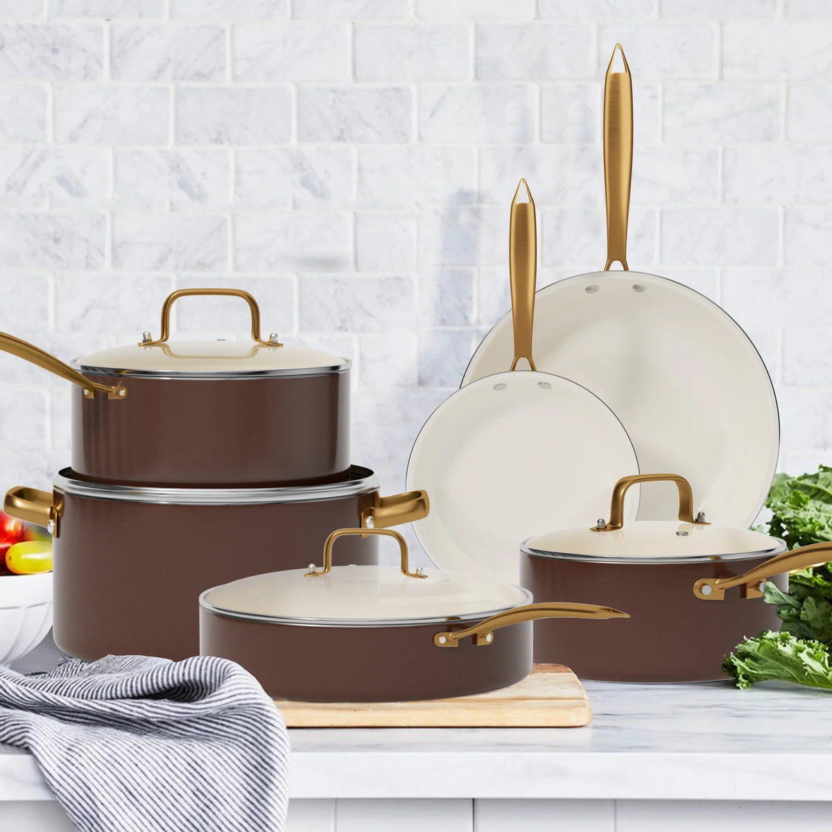 Caannasweis 15 Pieces Ceramic Cookware Sets, Nonstick Pots and Pans Lightweight Cookware Set with Cooking Utensils Set