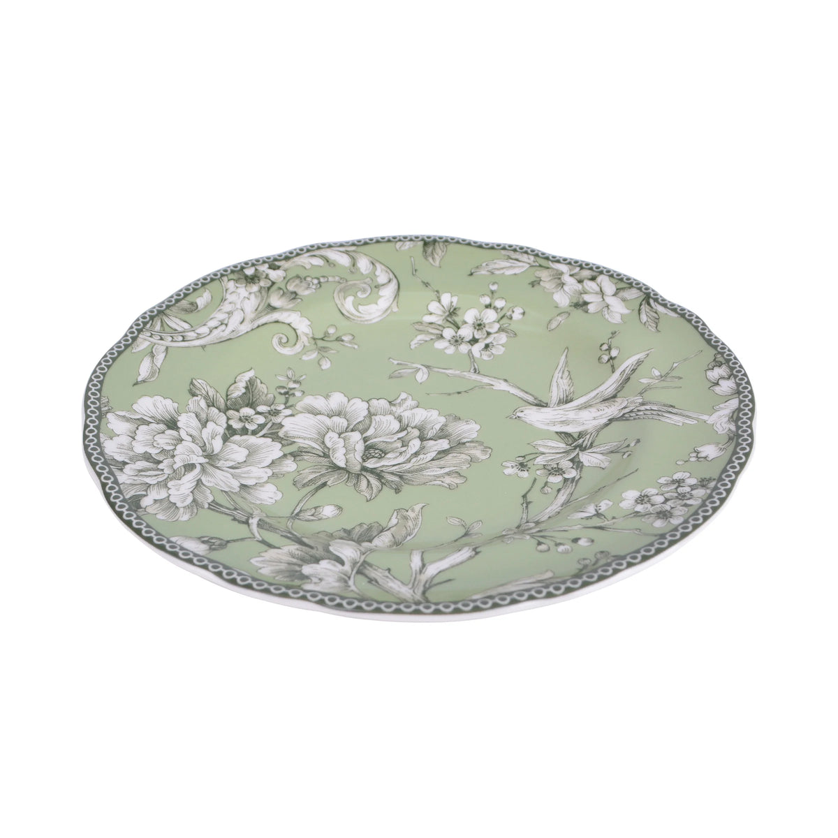 222 Fifth Adelaide Brown on White Porcelain 12 Piece Dinnerware Set, Plates & Bowls, Service for 4