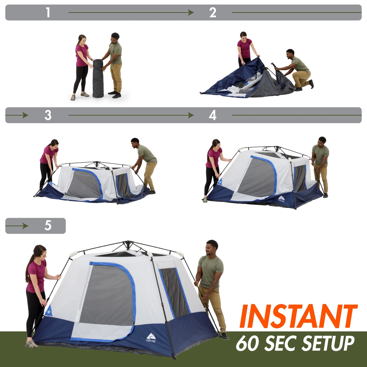Ozark Trail 8' x 7' 4-Person Instant Cabin Tent with LED Lighted Hub, 19 lbs
