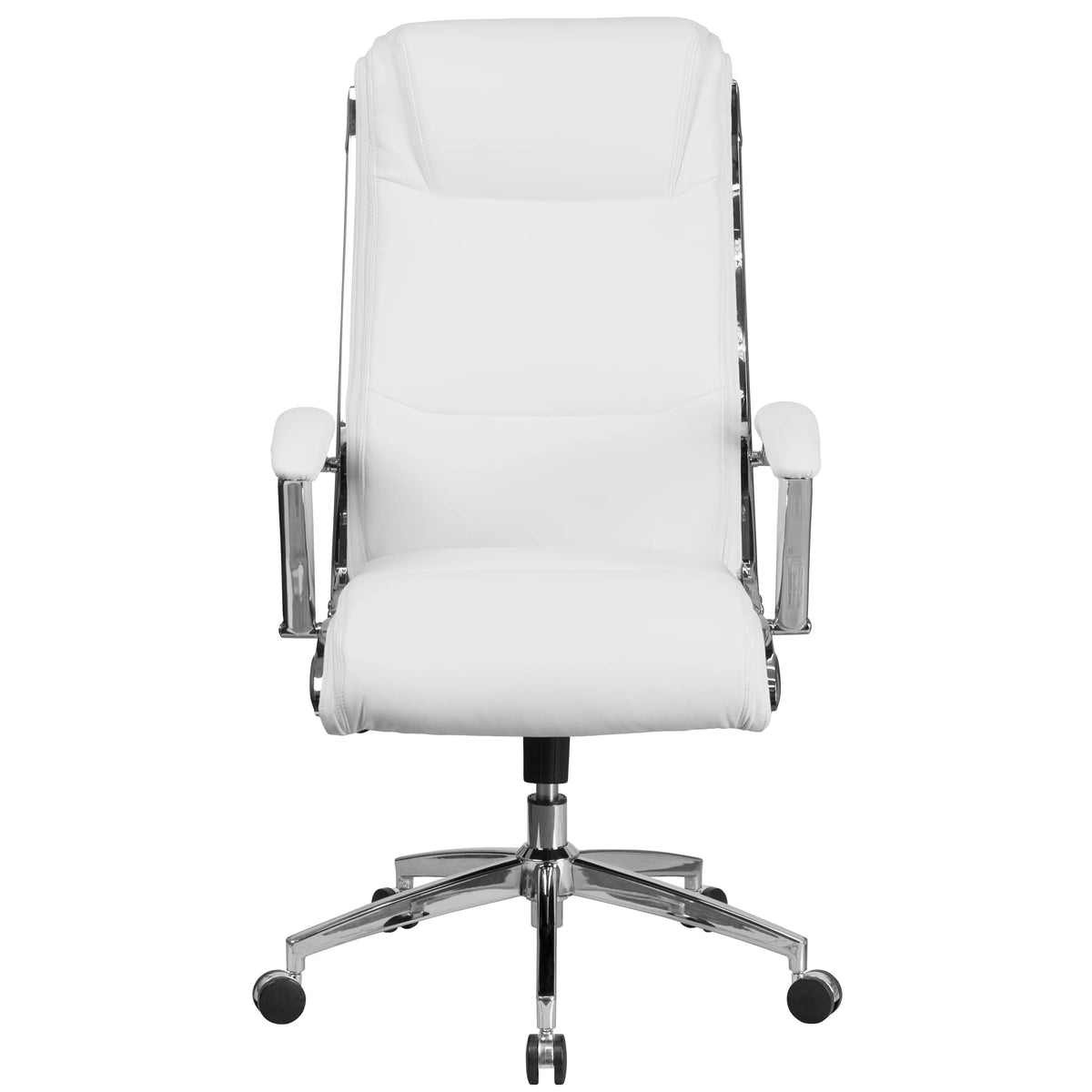 Emma + Oliver High Back Designer White LeatherSoft Smooth Swivel Office Chair with Arms