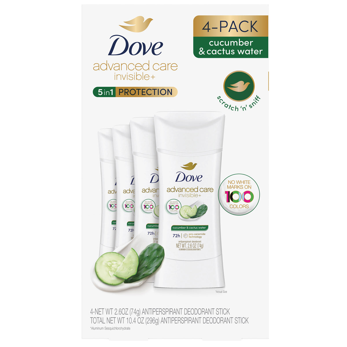 Dove Advanced Care Invisible+ Deodorant, 2.6 oz, 4-pack