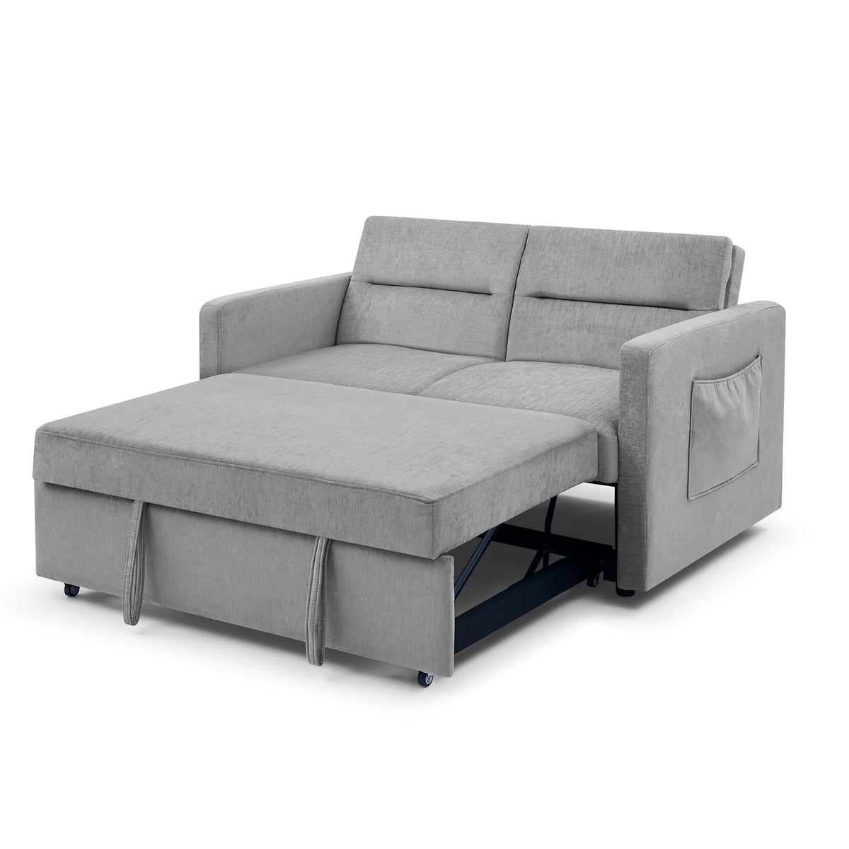 KINFFICT Small Sofa Bed, Modern Sofa Sleeper with Pull Out Bed, Upholstered Chenille Loveseat Sleeper for Living Room, Gray
