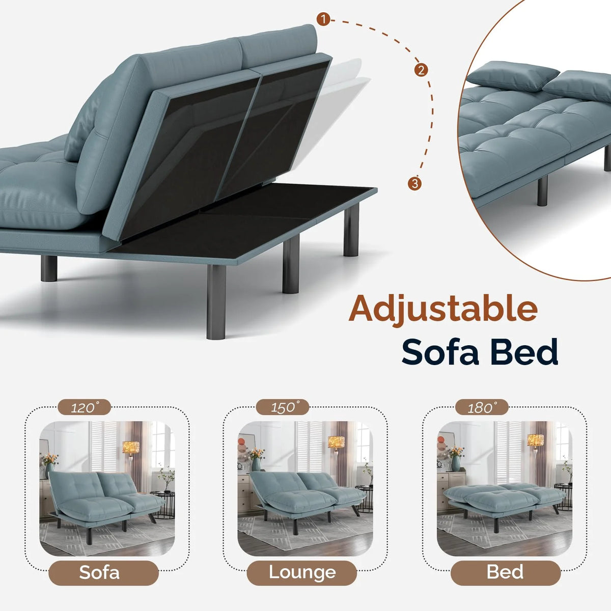 70���� Convertible Futon Sofa Bed Folding Bed Sleeper Couch for Living Room, Small Space or Office, Light Grey