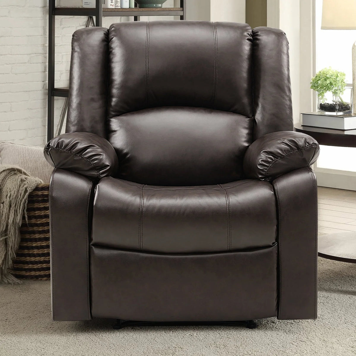 Fairyland PU Leather Ergonomic Recliner, Adjustable Seat Back and Footrest, Quick Installation, Brown