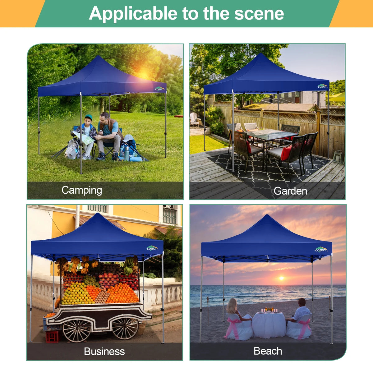 COBIZI 10x10 Heavy Duty Pop-up Canopy Tent for Outside, UPF 50+ Waterproof and Instant Outdoor Shelter, Outdoor Canopy for Beach,Party,Camping with Rope,Stake and Carrying Bag,White(Frame Thickened)