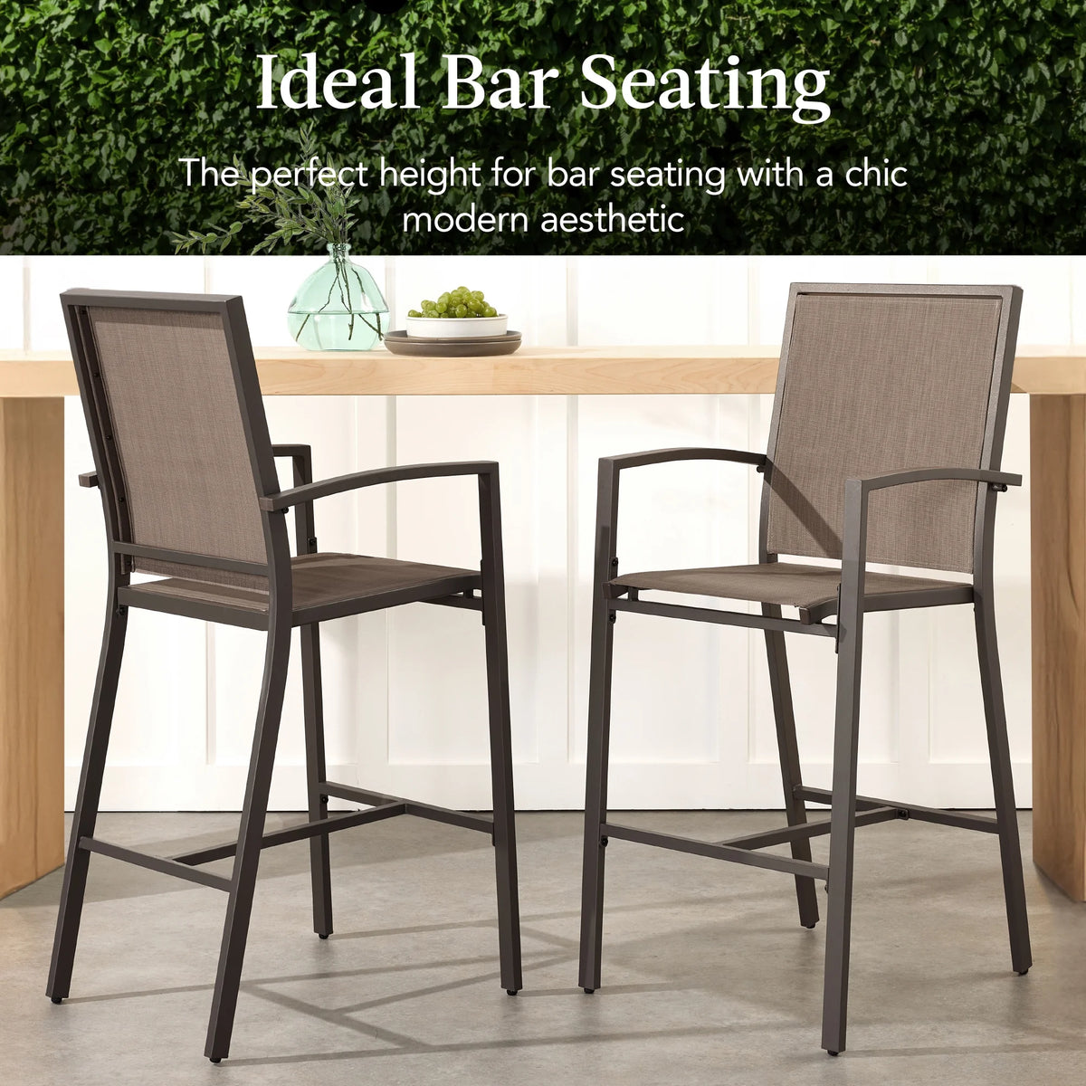 Best Choice Products Outdoor Barstools Set of 2, Bar Height Patio Chairs w/ All-Weather Mesh - Black/Black