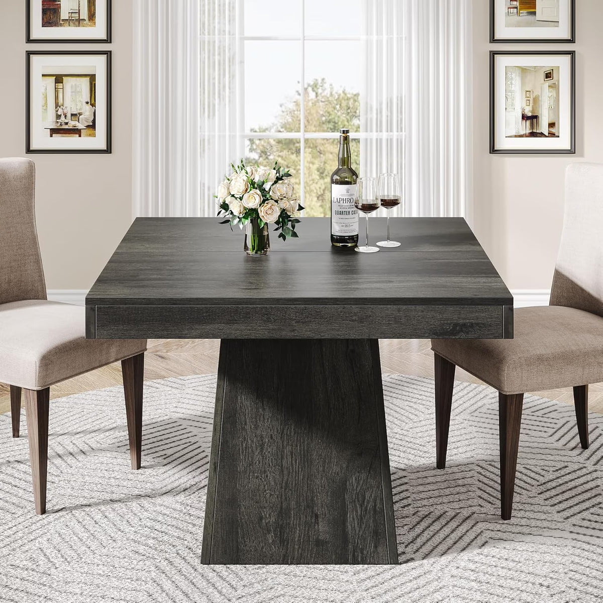 Tribesigns Square Dining Table for 4, 31.5-Inch Kitchen Table Small Dinner Table with Sturdy Pedestal Base, Farmhouse Dining Room Table for Home Dining Room, Living Room, Kitchen, Dark Gray