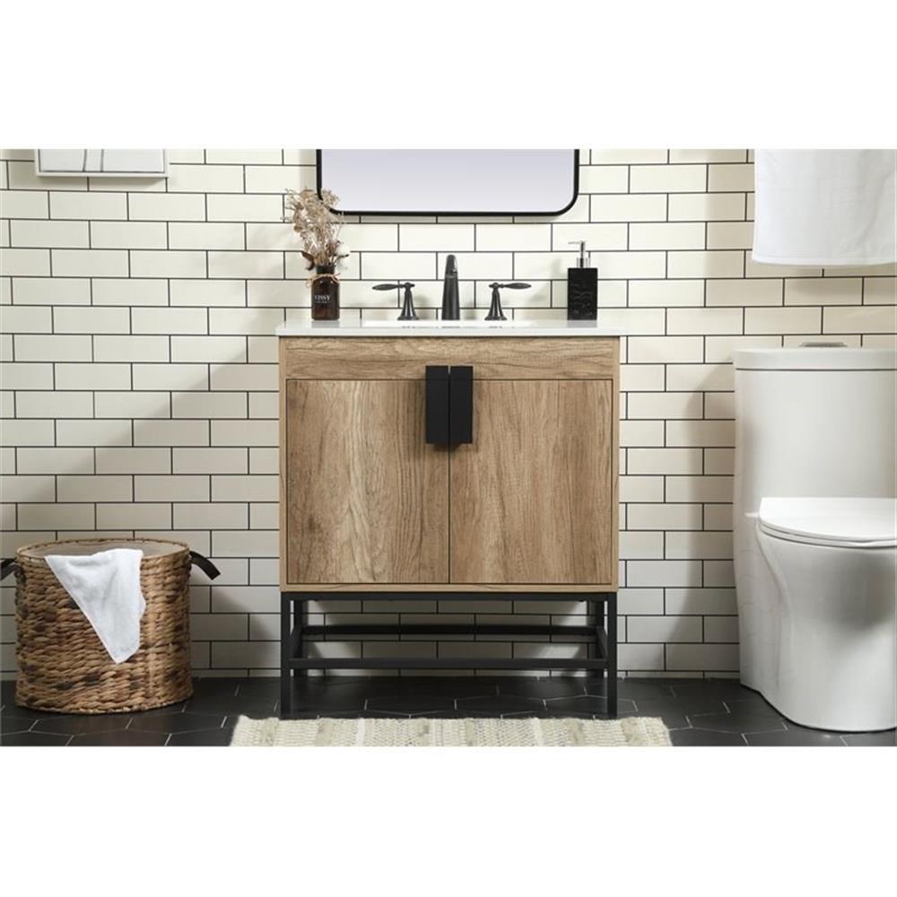 Elegant Decor Eugene 30" Aluminum MDF Single Bathroom Vanity in Mango Wood