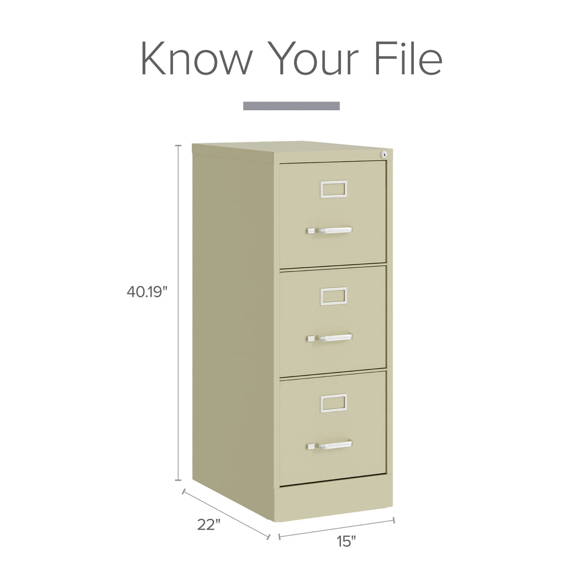Hirsh 22" Deep 3 Drawer Letter Width Vertical File Cabinet, Commercial Grade, Gray
