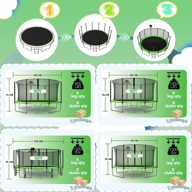 16FT Trampoline for 8-9 Kids Adults with Basketball Hoop, Enclosure, Light, Sprinkler, Socks, 2000LBS Outdoor Round Heavy Duty Recreational Backyard Trampoline