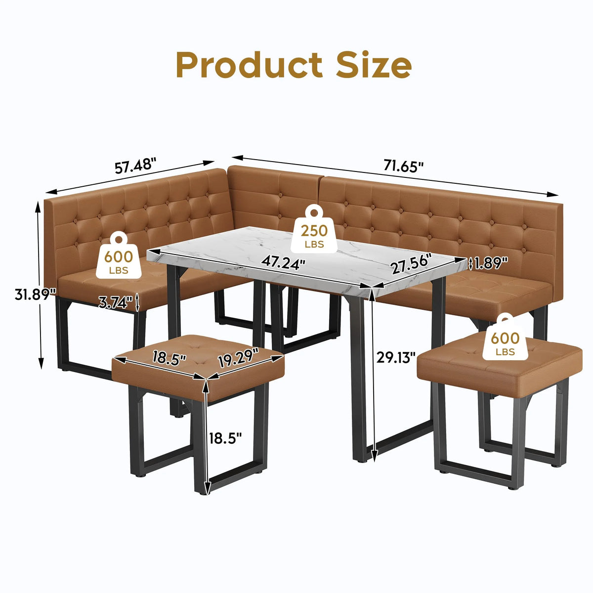 brafabhome 71.6inch Corner Dining Breakfast Nook with Table and Bench Modern Table Set for Kitchen Dining Room