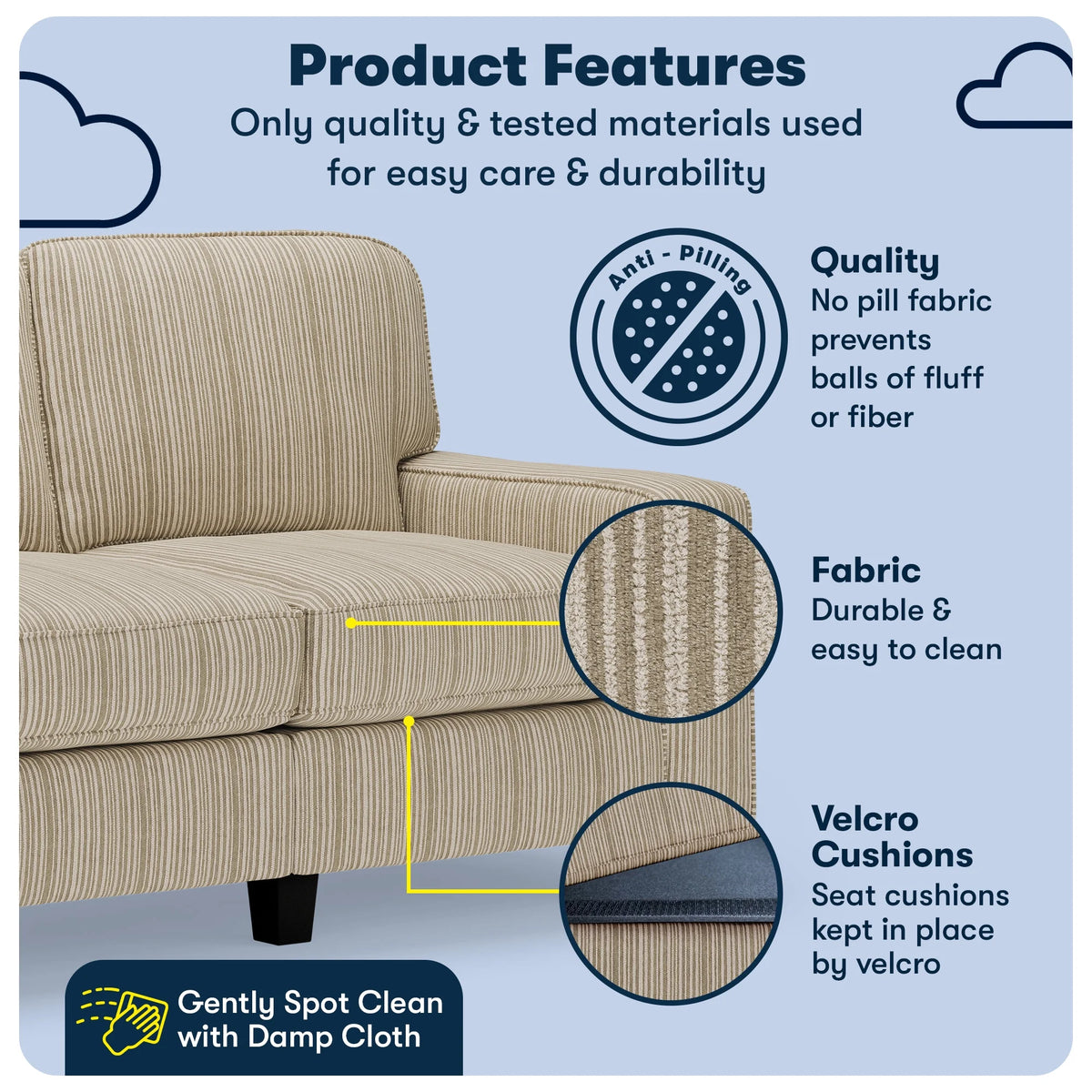 Serta Palisades 61" Track Arm Sofa Loveseat with Removable Covers Beige