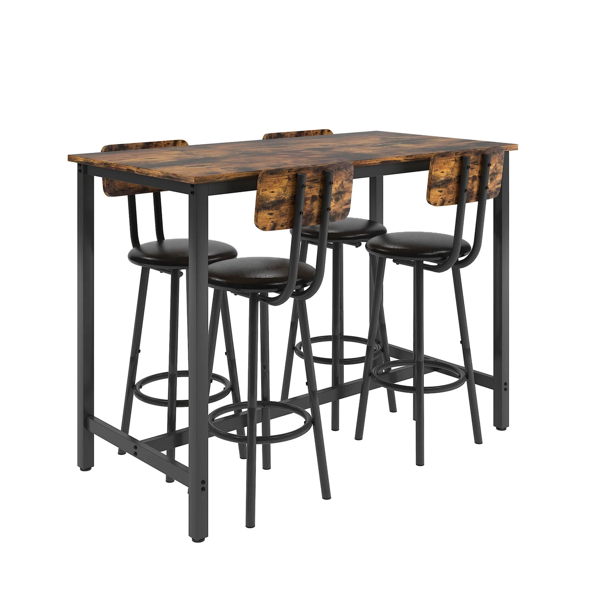 SYNGAR 5 Piece Bar Table Set, Modern Counter Height Dining Set, Home Dining Table and Chairs Set for 4, Kitchen Breakfast Table Set with 4 Cushioned Stools, Bistro Pub Table Set, Rustic Brown