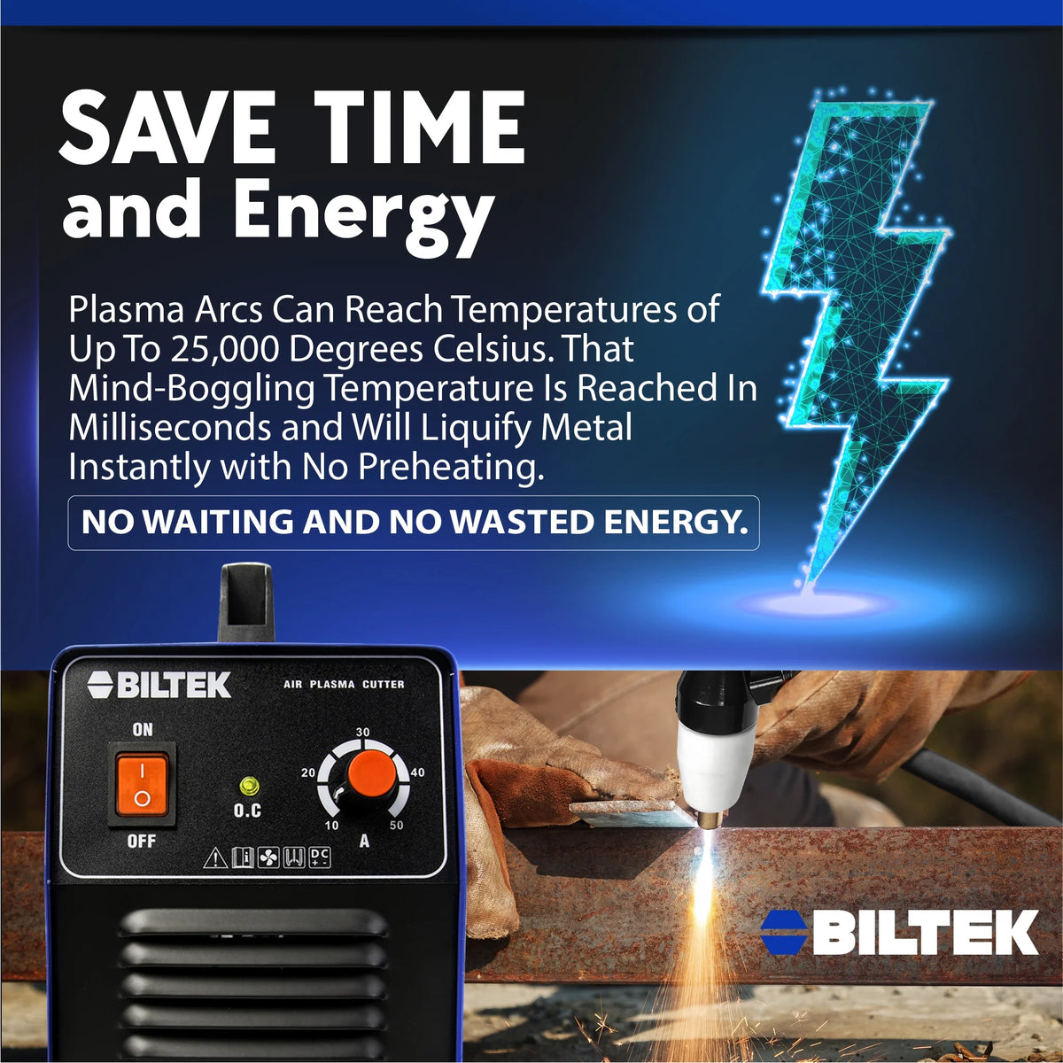 Biltek Plasma Cutter 50A Dual Voltage 110V/220V Cutting Torch Kit, 1/2 Inch, IGBT Technology, Portable Plasma Cutter Machine, Metal Cutter for Steel, Copper, Aluminum, Brass and Other Metals