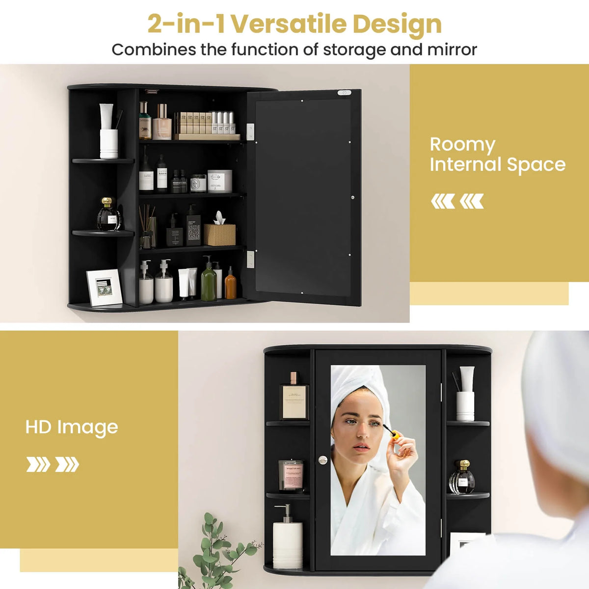 Costway, White, Medium Density Fiberboard, Multipurpose Mount Wall Surface Cabinet Mirror Glass, 26.00 x 6.50 x 23.50 Inches