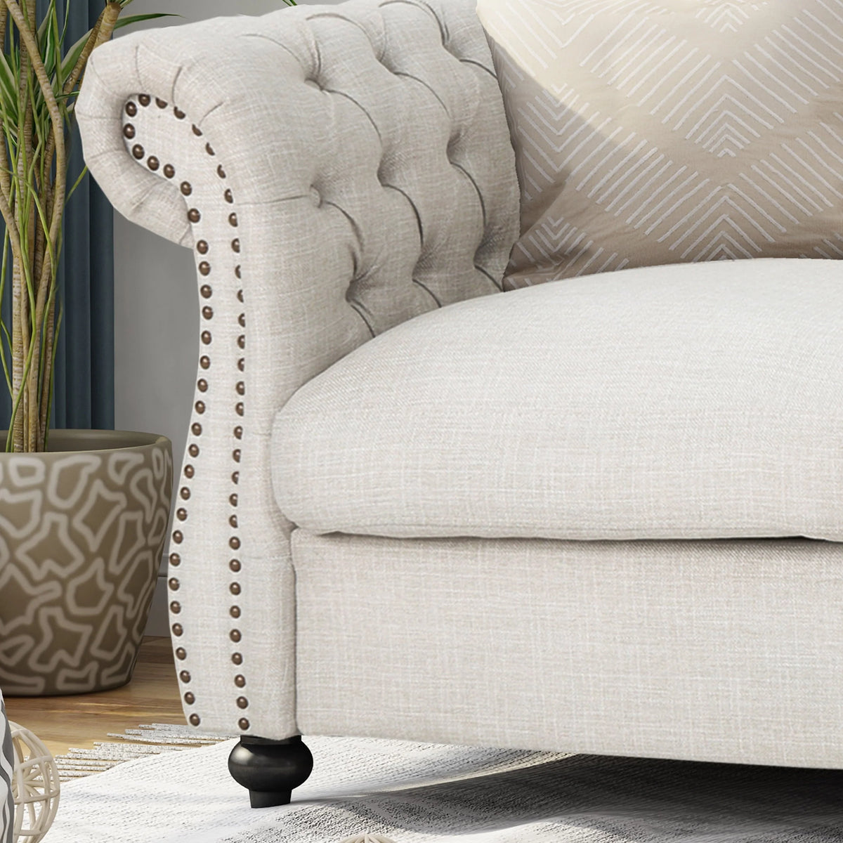Noble House Ember Interiors Aaniya Fabric Chesterfield Loveseat Sofa, Beige