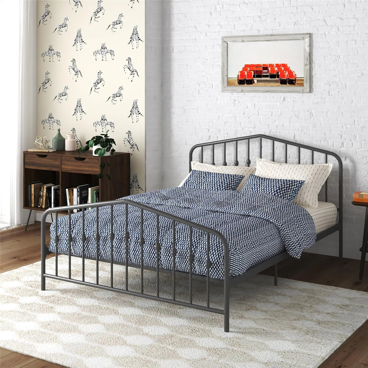 Novogratz Bushwick Metal Bed, Queen, Gunmetal Gray
