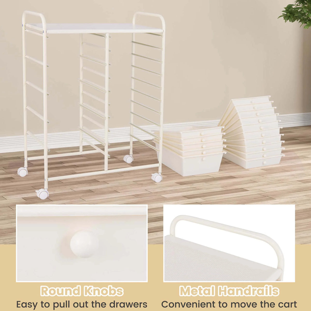 Costway 15 Drawer Rolling Storage Cart Tools Scrapbook Paper Office School Organizer White