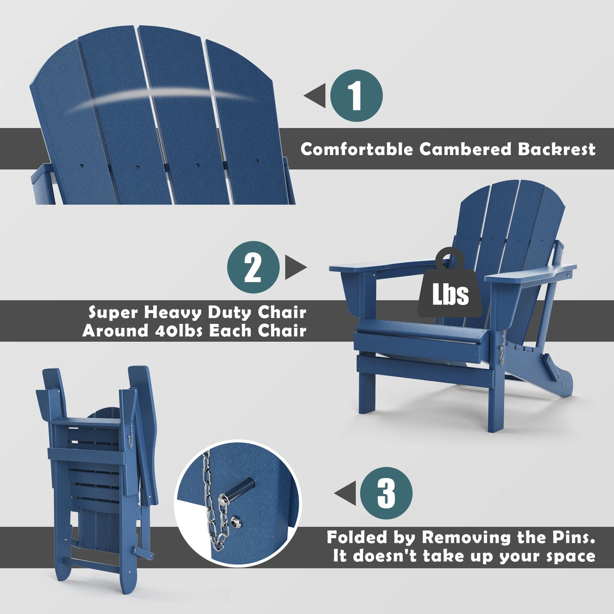 TORVA Folding Adirondack Chair, Fire Pit Chair,Patio Outdoor Chairs All-Weather Proof HDPE Resin for BBQ Beach Deck Garden Lawn Backyard, Black