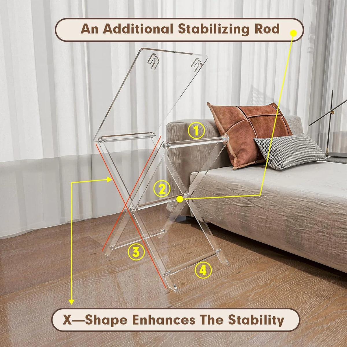 Acrylic Folding TV Tray Table - 23" High Acrylic Table, Foldable Desks for Small Spaces, Living Room, Bed Room, TV Dinner Table with Easy Assembly, 1PCS Transparent Rectangle Acrylic Tray