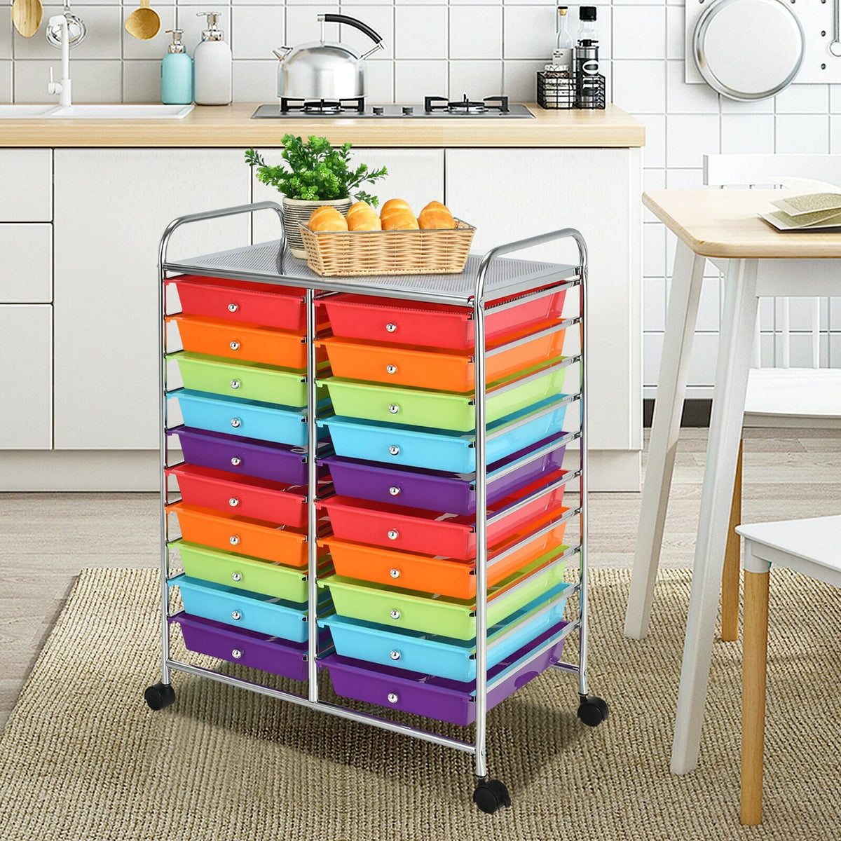 Gymax Office Rolling Cart 20 Storage Drawers Scrapbook Paper Studio Organizer Mutlicolor
