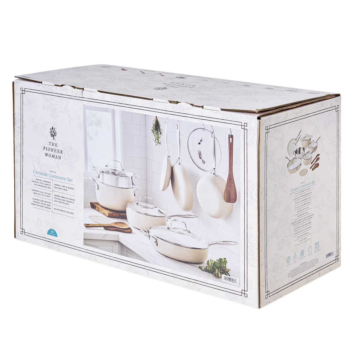 The Pioneer Woman Harlow 15-Piece Cookware Set, Ceramic Non-Stick Pots and Pans Set, Taupe