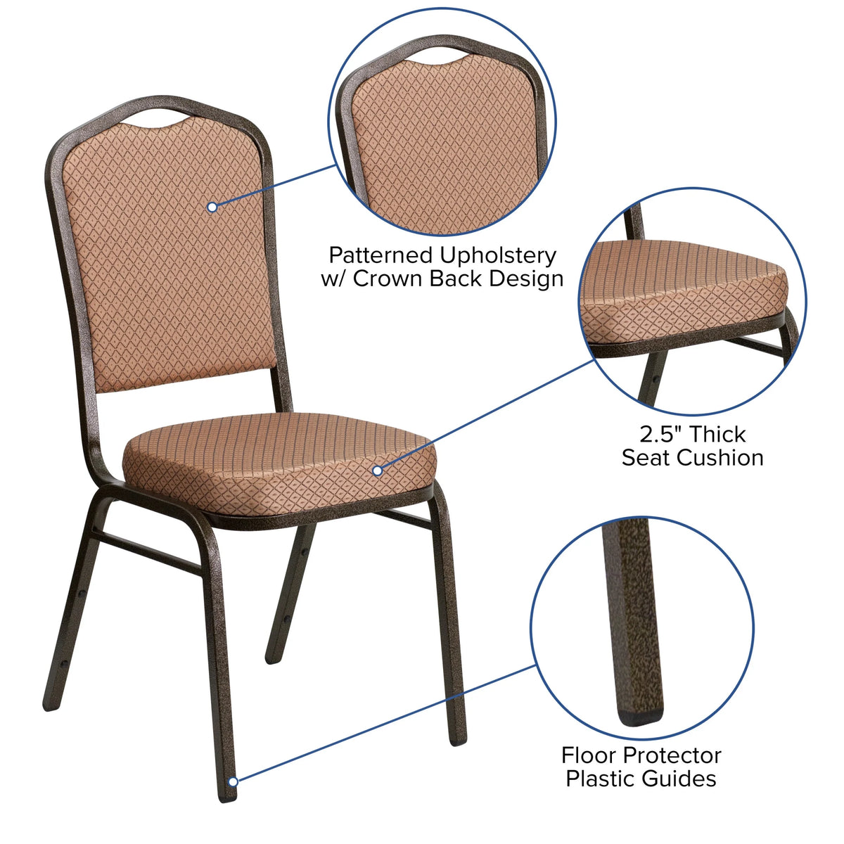 Emma + Oliver 4 Pack Crown Back Stacking Banquet Chair in Navy Vinyl - Silver Vein Frame