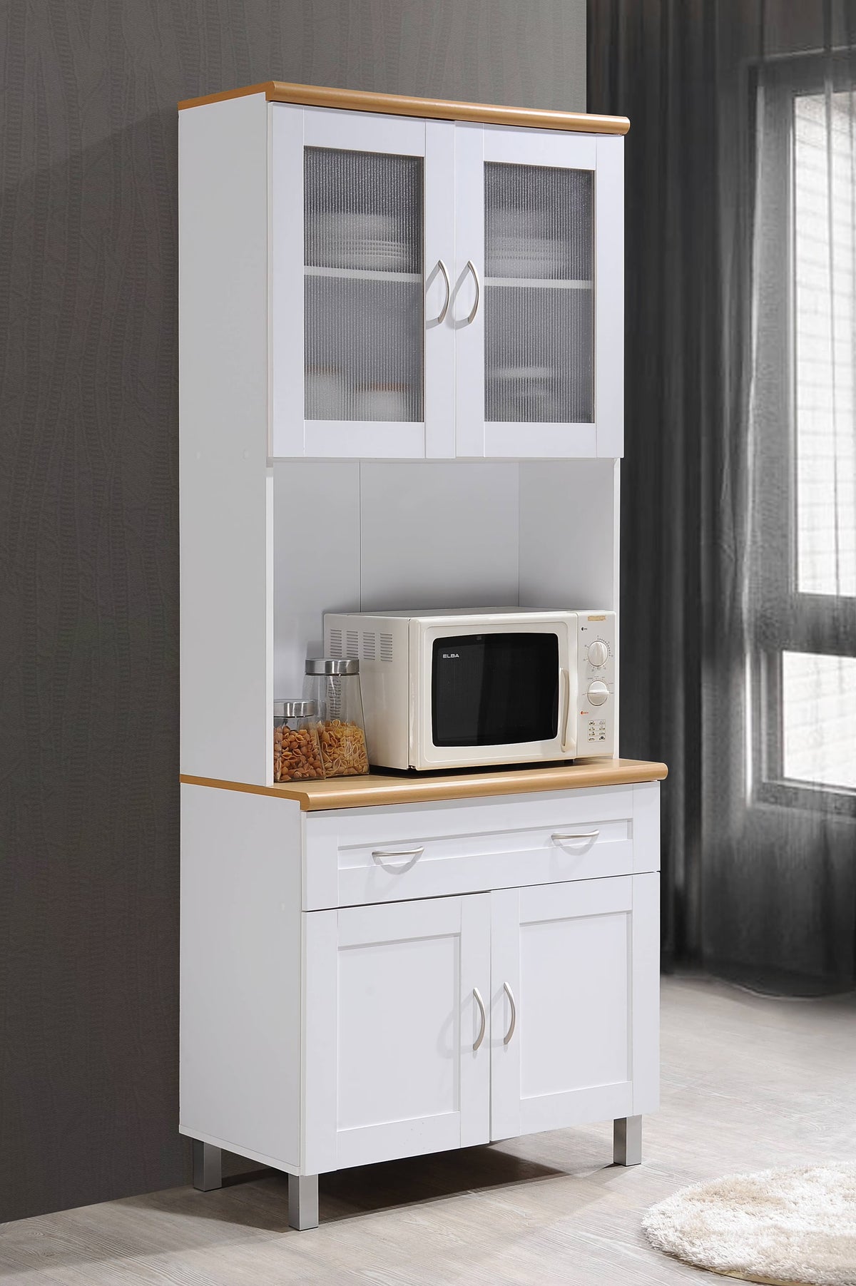 Hodedah Tall Free Standing Kitchen Cabinet, White