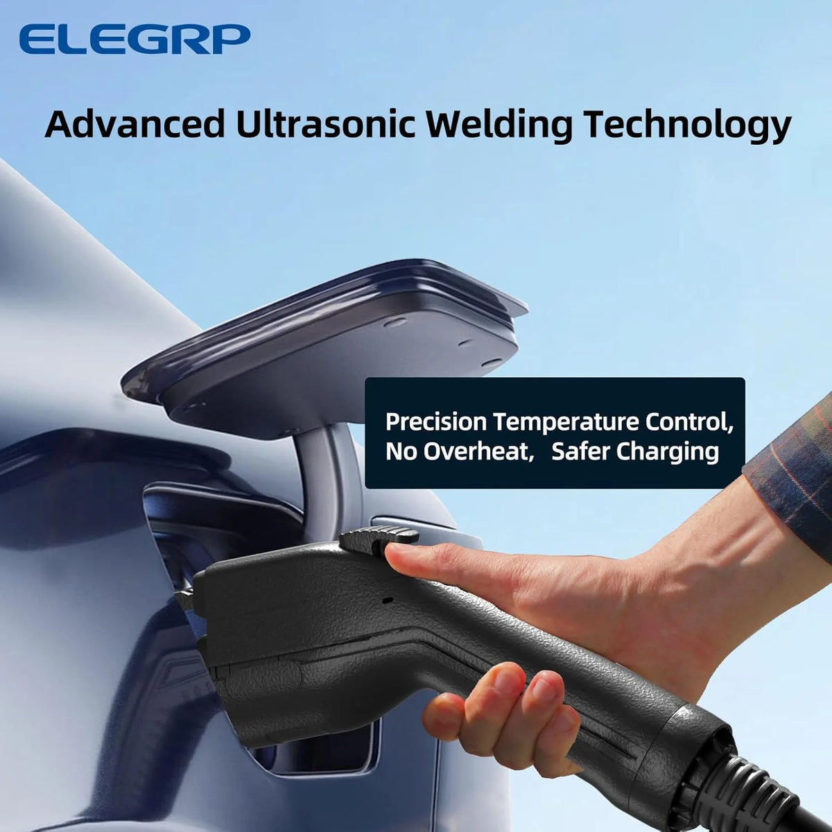 ELEGRP Portable Electric Vehicle Charger Level 2, EV Charger 240V 40A for BEVs/PHEVs，PBE & LCD TH, 25ft Cable W/NEMA 14-50 Plug, 1PC