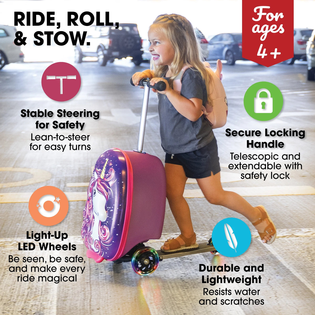 Kiddietotes Kid's Hard Shell Scooter Ride On Suitcase, Pink