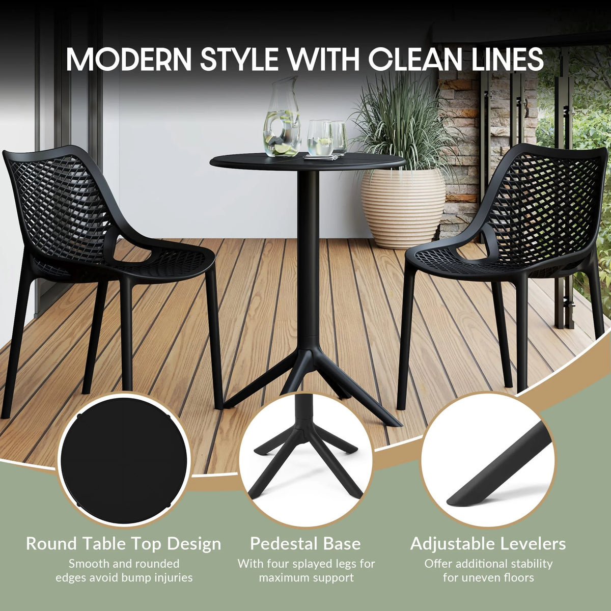 WestinTrends Playa 3-Piece Outdoor Resin Patio Bistro Set with Stackable Patio Dining Chairs, Black