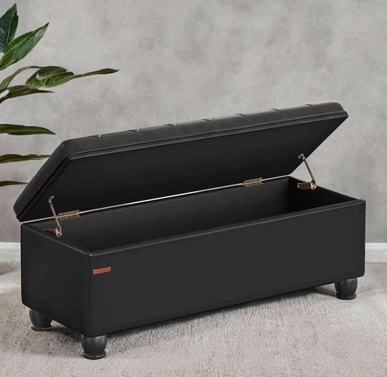 SONGMICS 46.5" Storage Ottoman Bench Storage Bench Bedroom Bench 330lb Load Capacity Solid Wood Legs Light Gray