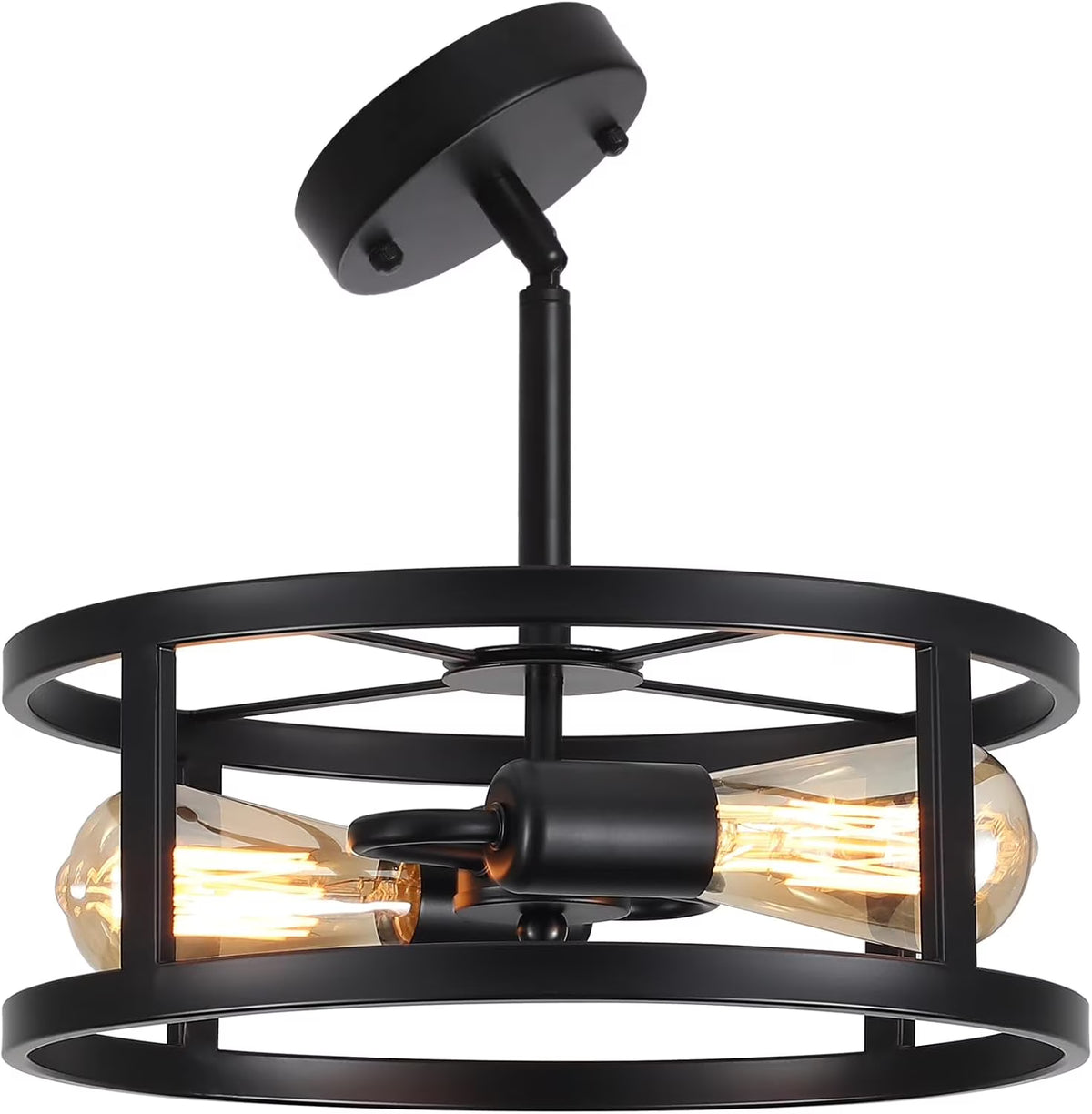 Industrial Black Semi Flush Mount Ceiling Light,Farmhouse Kitchen Light Fixtures,2 Light Metal Ceiling Light Fixture,Sloped Ceiling Light Fixture for Dining Romm Hallway Entryway