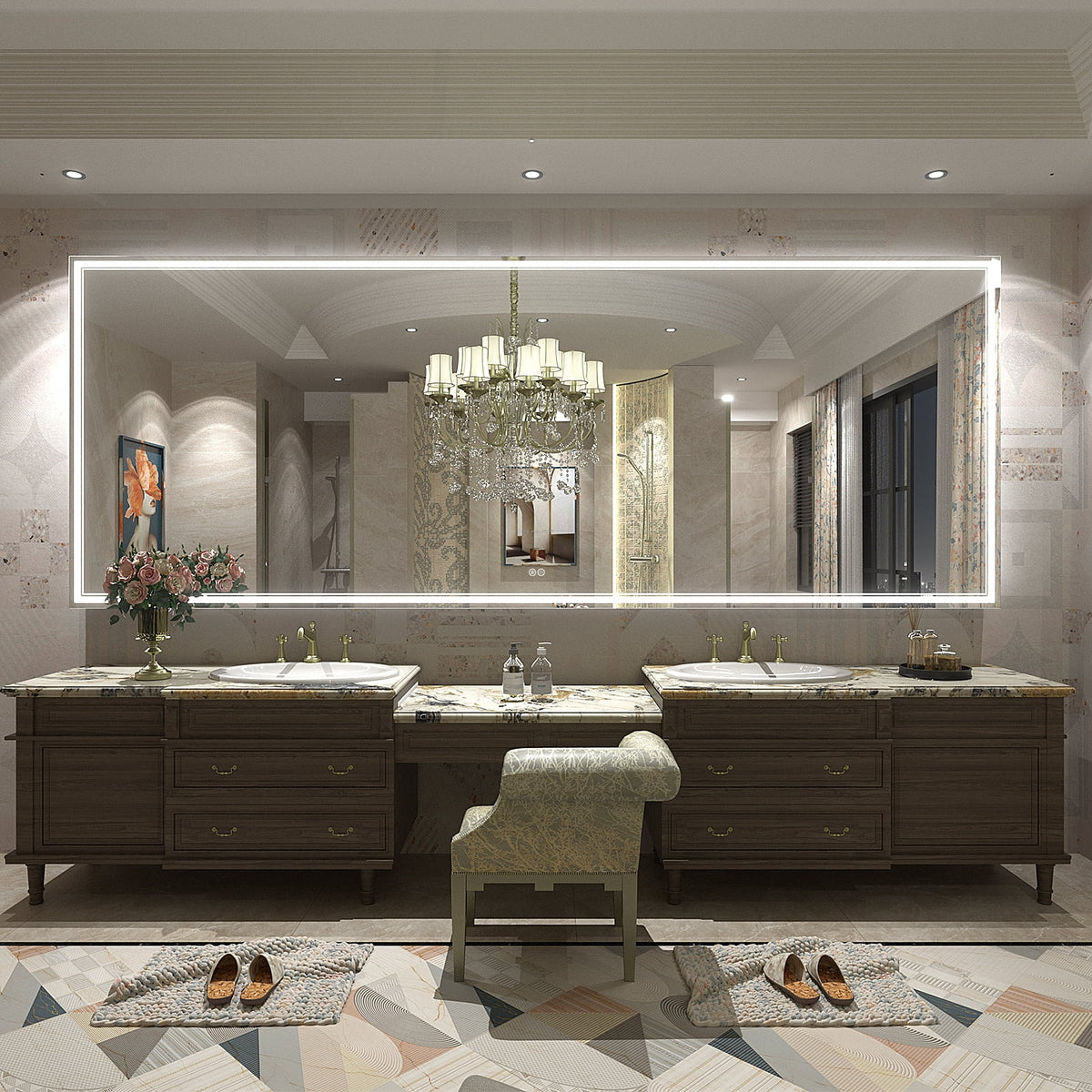 Frameless Frontlit LED Anti-fog Bathroom Vanity Mirror 96x36 inch