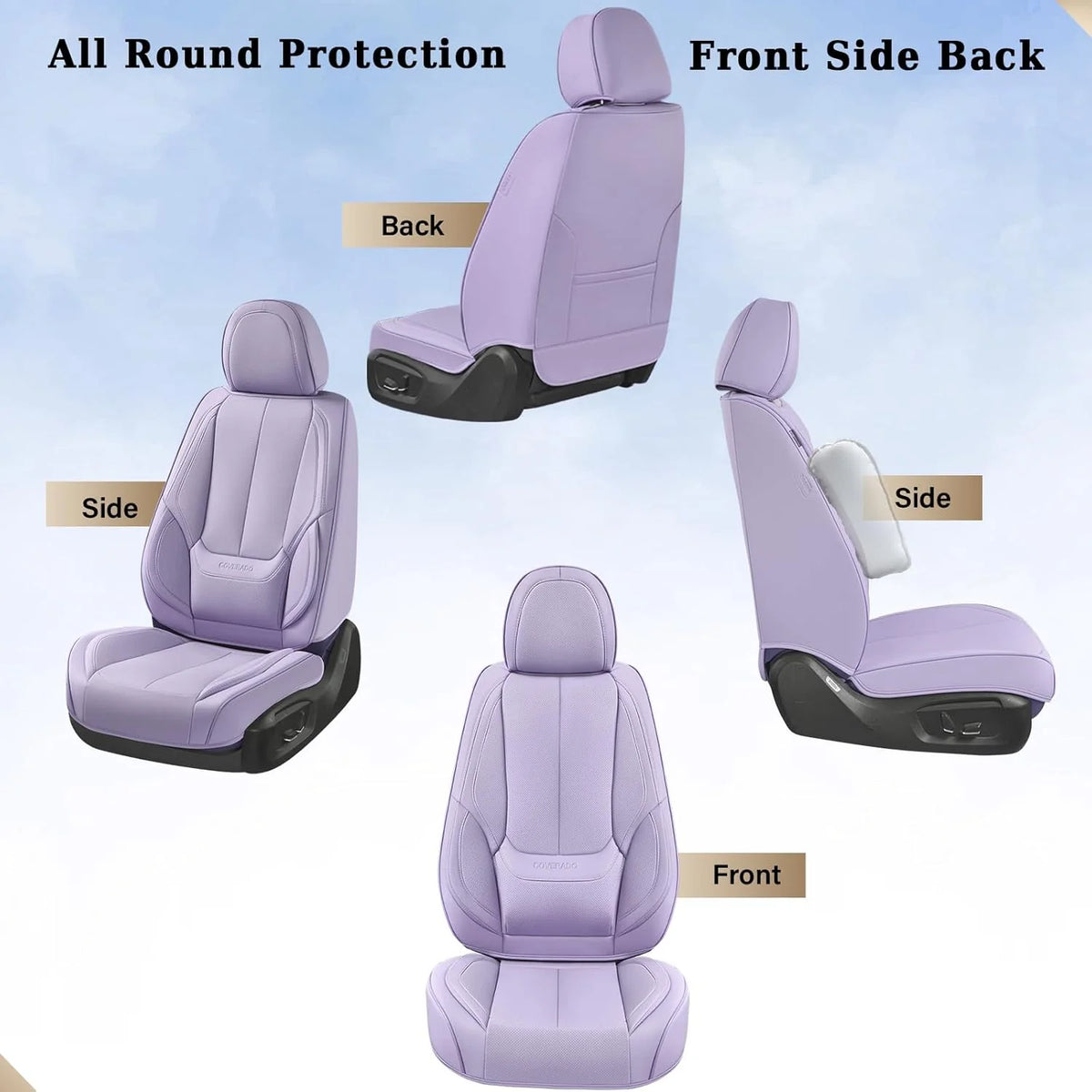 Coverado Black Front Car Seat Covers, Stylish Waterproof Premium Leather Automotive Seat Protectors, Airbag Compatible Auto Interior Accessories Universal Fit for Most Cars SUV Pick-up Trucks