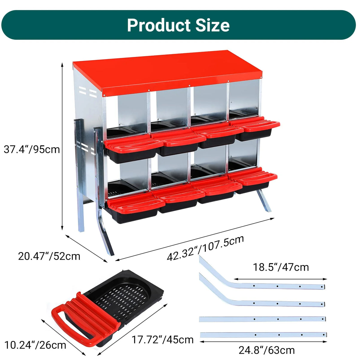 Chicken Nesting Box, 6/8/10 Compartment Nesting Box, Heavy Duty Chicken Coop Nesting Box with Removable Tray, Metal Chicken Laying Box for Chicken
