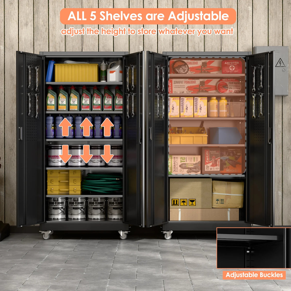 Supeer Locking Storage Cabinet with 5 Adjustable Shelves, Steel, Black, 71" H, Assemble Required