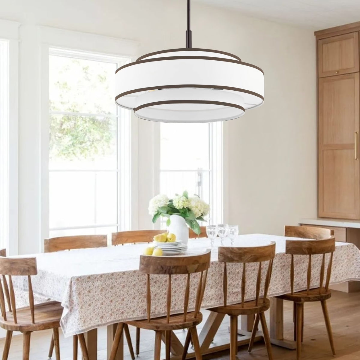 GetLedel 5-Light Double Shaded Dimmable Drum Chandelier Black