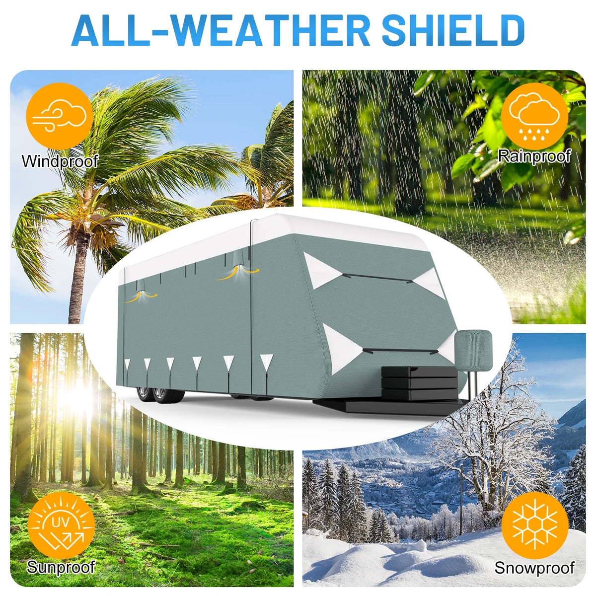 Filluck Lightweight & Easy Install RV Cover for Travel Trailers (20-22FT), Heavy-Duty 6-Layer Fabric All-Weather & UV Resistant Protection w/ Wind Straps & Vents