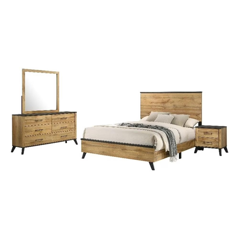 Coaster Kaywood 4-Piece Wood Eastern King Bedroom Set in Natural Pine and Brown