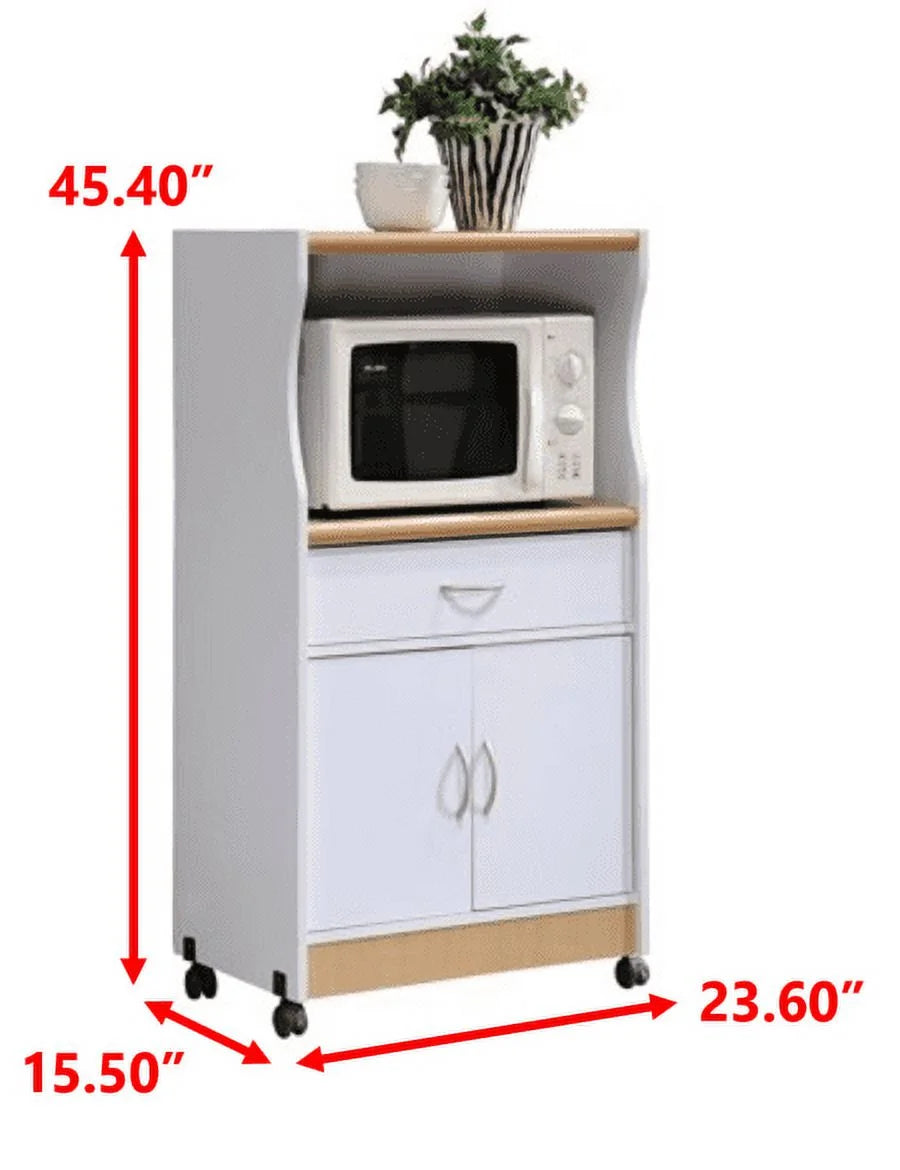 Hodedah Microwave Kitchen Cart, White