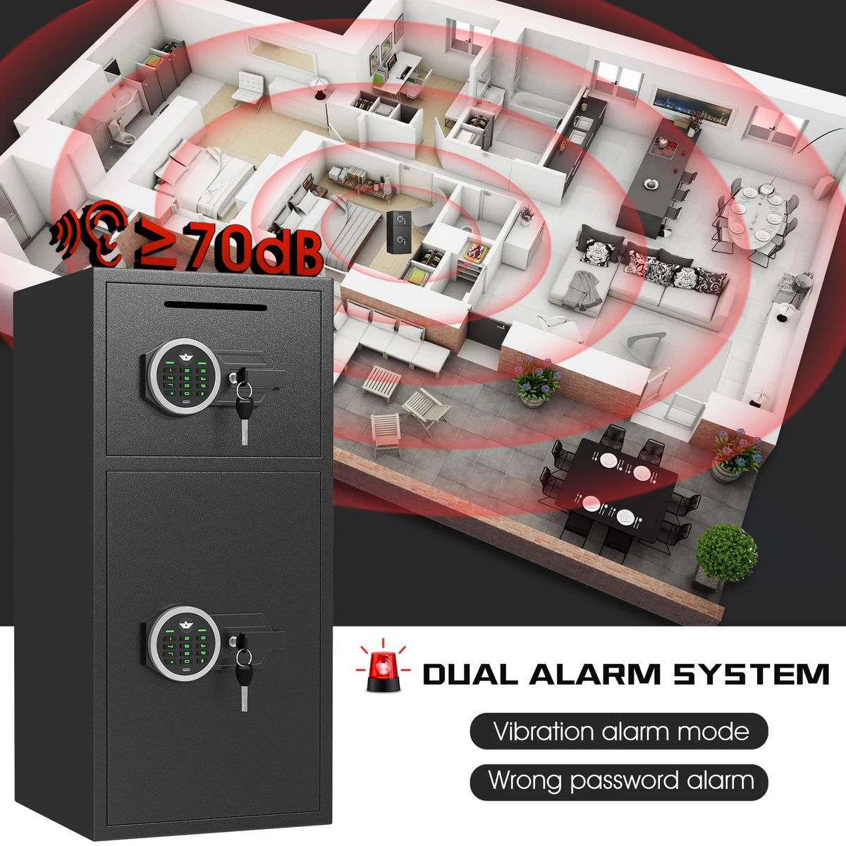 Silkight 6.5 Cu ft Home Safe Box - Fireproof  Depository Drop Safe with Backlit Keypad&Alarm System for Business Home
