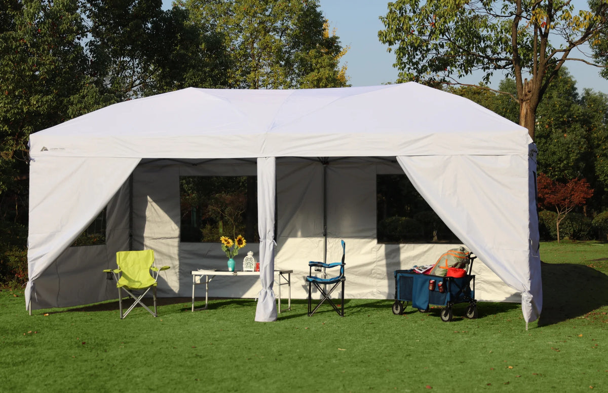 Ozark Trail 20x10 ft Pop Up Canopy Tent with Wheeled Bag, White, Straight Leg