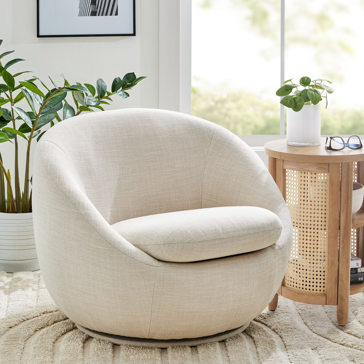 Better Homes & Gardens Mira Swivel Accent Chair, Cream Shearling