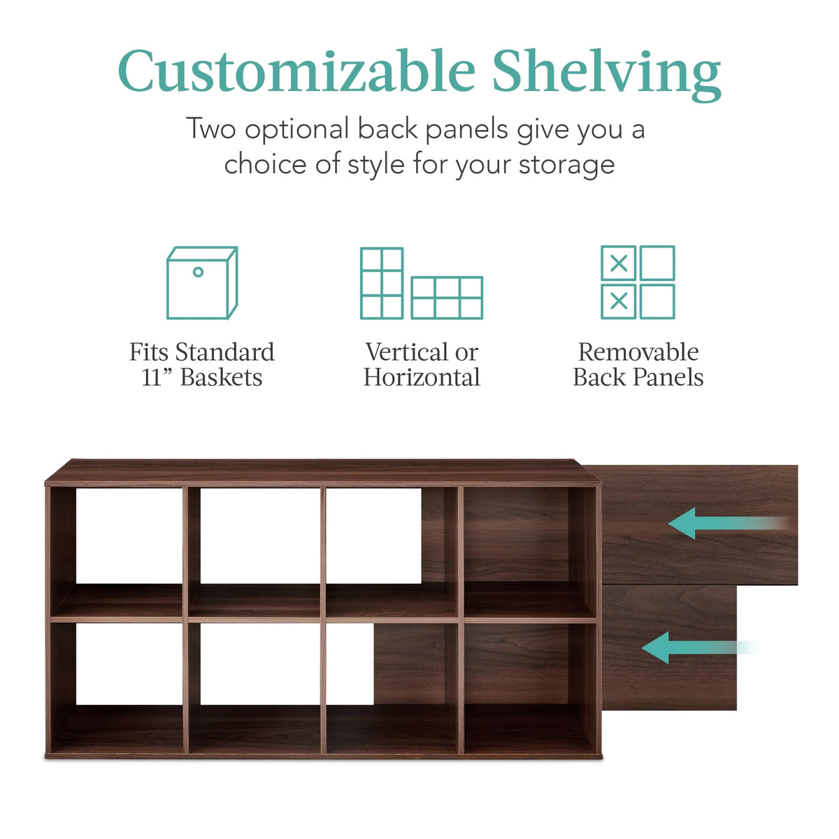 Best Choice Products 8-Cube Bookshelf, 11in Display Storage System, Organizer w/ Removable Back Panels - Black